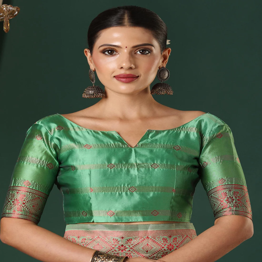 Dusty Green Silk Woven Banarasi Saree - Image 2