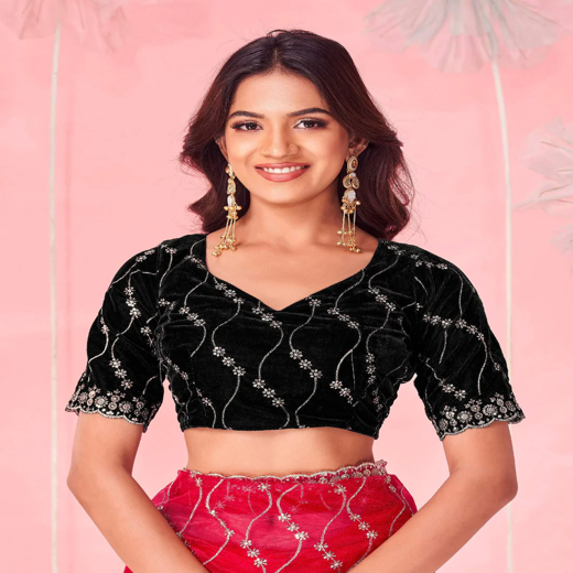 Red Valentine's Sequence Embroidery Saree - Image 2