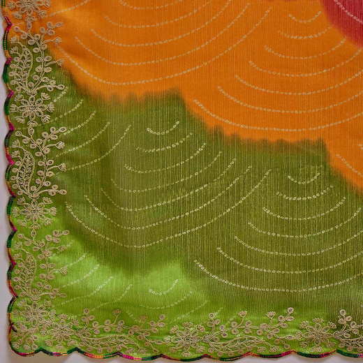 Multicoloured Chiffon Bandhani Printed Embroidery Saree - Image 3