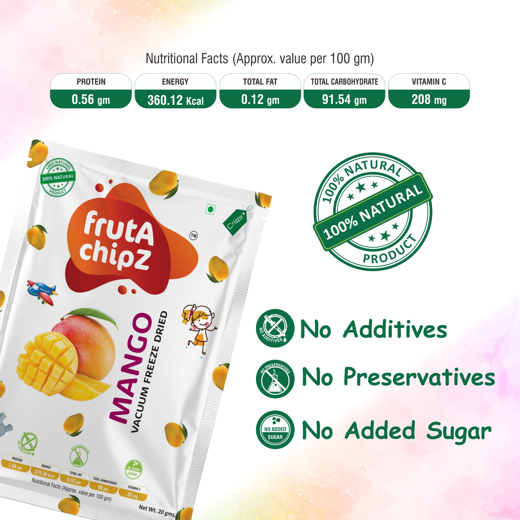 frutA chipZ Dried MANGO for Kids and Adults | 100% Natural | Healthy Mango Fruit Chips | Vacuum Freeze-Dried Fruit Slices | Pack of 5| 100 Gms | Ready to Eat | Crunchy - Image 3