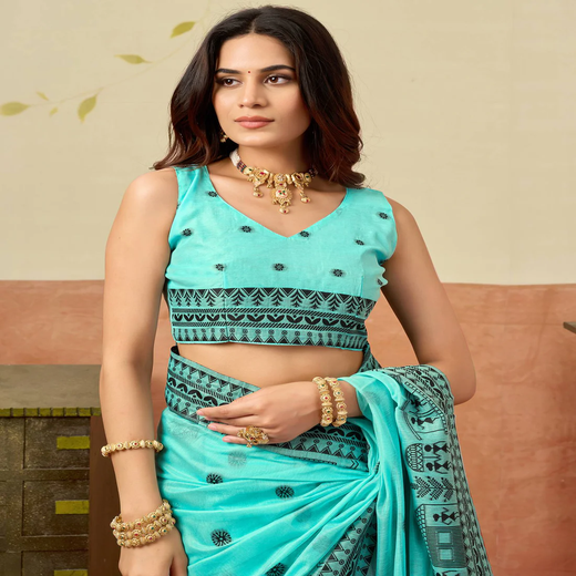 Turquoise Chanderi Woven Saree - Image 2
