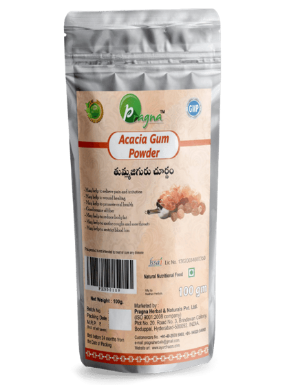 Pragna’s Acacia Gum Powder helps in the relief of coughs and sore throats, as well as weight loss, skin irritation, and wound healing.