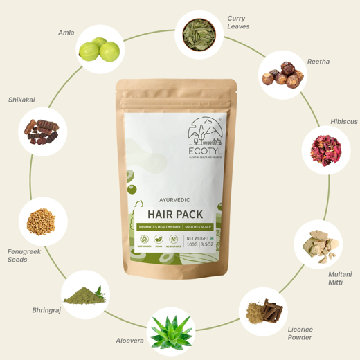 Ecotyl Ayurvedic Hair Pack | For Hair Conditioning & Strengthening | Blend of 10+ Herbs | 100g - Image 3