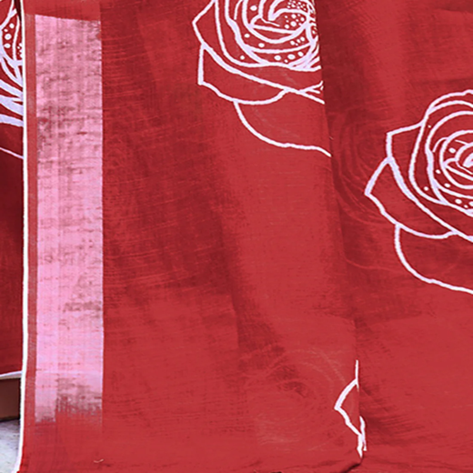 Dull Red Cotton Linen Printed Saree - Image 3