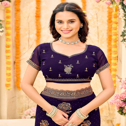 Purple Georgette Embroidery Swarovski Saree - Image 2