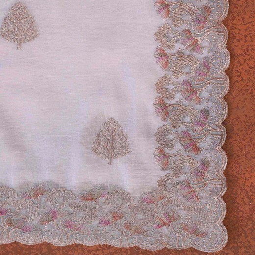 White Shimmer Chiffon Sequence Embroidery saree - Image 3