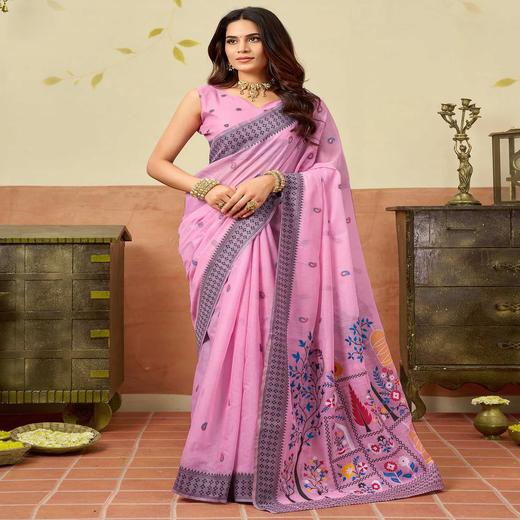Light Pink Chanderi Woven Saree