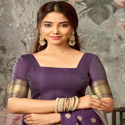 Purple Silk Woven Banarasi Saree - Image 2