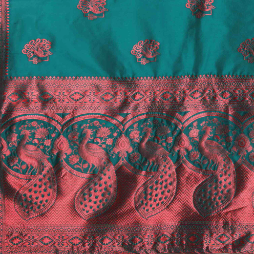 Rama Green Silk Woven Banarasi Saree - Image 3