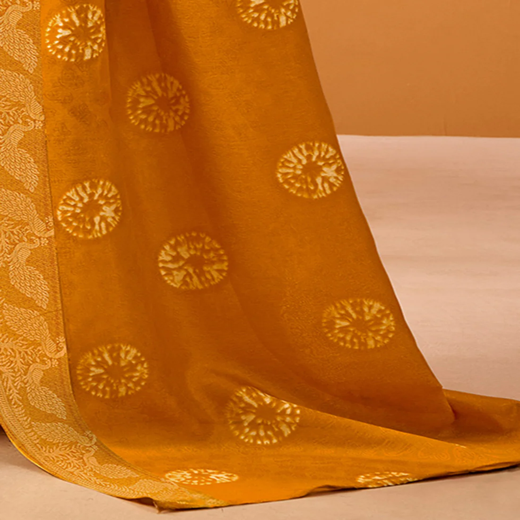 Turmeric Yellow Silk Woven Printed Saree - Image 3