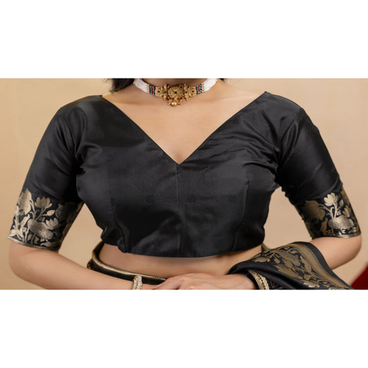 Black Silk Woven Banarasi Saree - Image 2