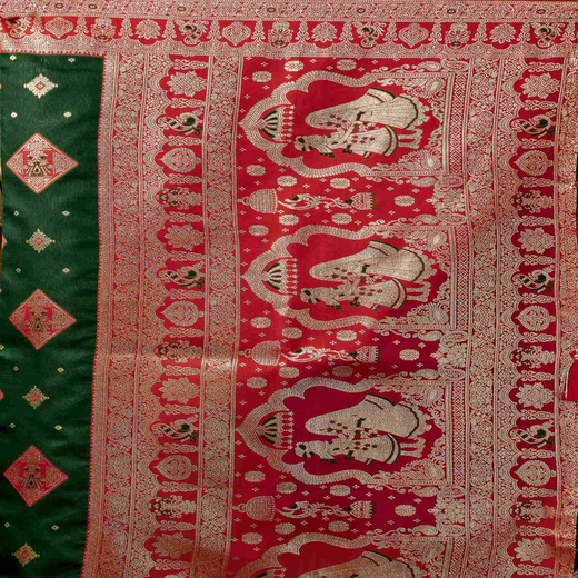 Dark Green Silk Woven Banarasi Saree - Image 3
