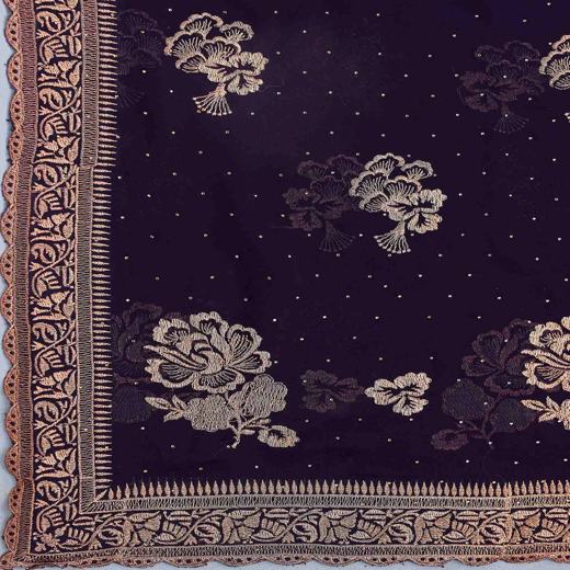Purple Georgette Embroidery Swarovski Saree - Image 3