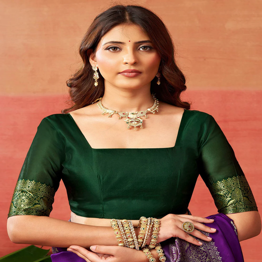 Dark Purple Silk Woven Banarasi Saree - Image 2
