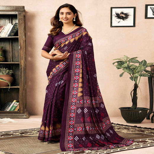 Shweta Tiwari Plum Wine Ready To Wear Cotton Saree