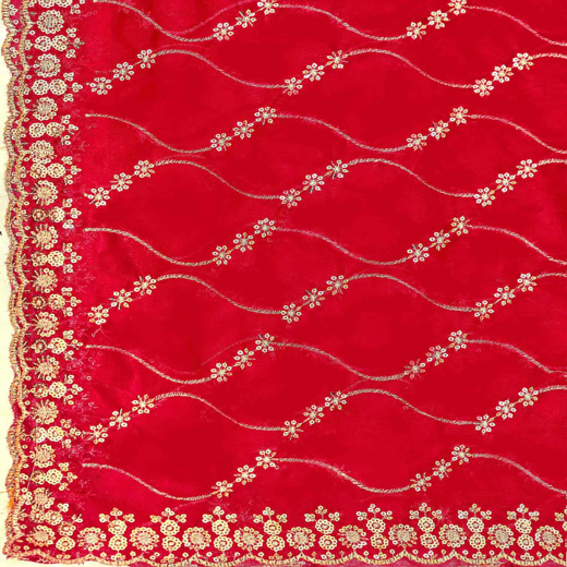 Red Valentine's Sequence Embroidery Saree - Image 3