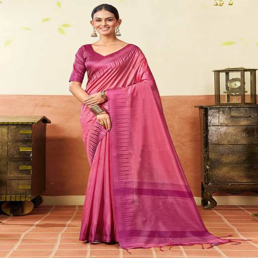 Pink Silk Woven Saree