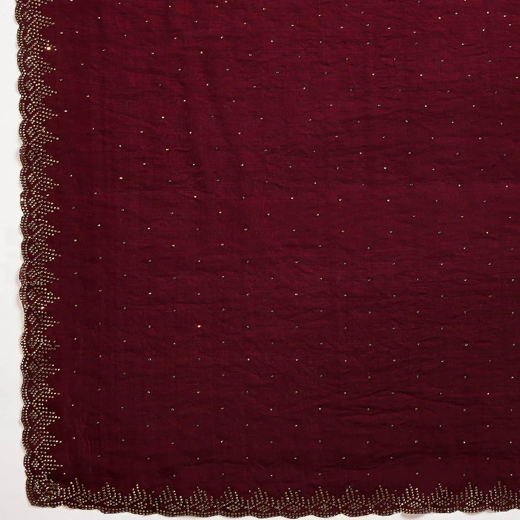 Maroon Shimmer Tissue Stone Work Swarovski saree - Image 3