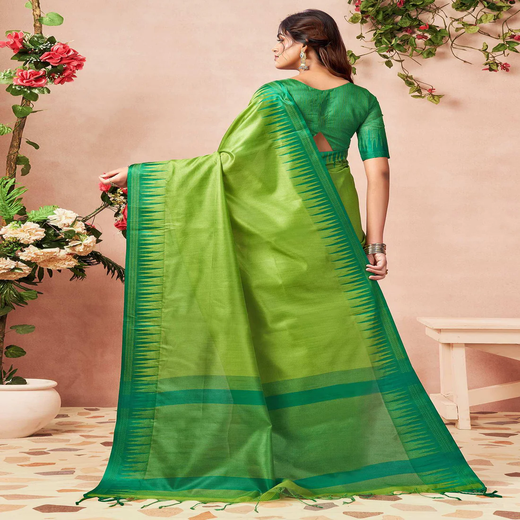 Parrot Green Silk Woven Saree - Image 4