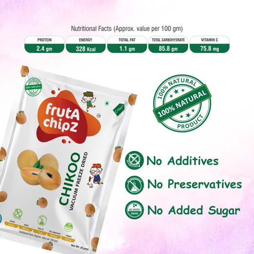 frutA chipZ Freeze Dried  Banana 30 Gms/ Chikoo 20 Gms/ Pineapple 20 | 100% Natural | Healthy Fruit Chips | Ready to Eat | Crunchy | - Image 3