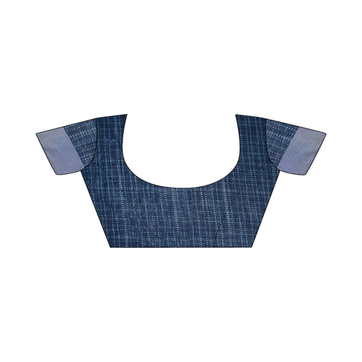 Dark Blue Linen Printed Saree - Image 2