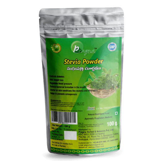 Pragna Stevia Powder is 100% pure and natural. eneficial to diabetics. Stevia’s natural sweetening qualities can be changed by adding sugar.