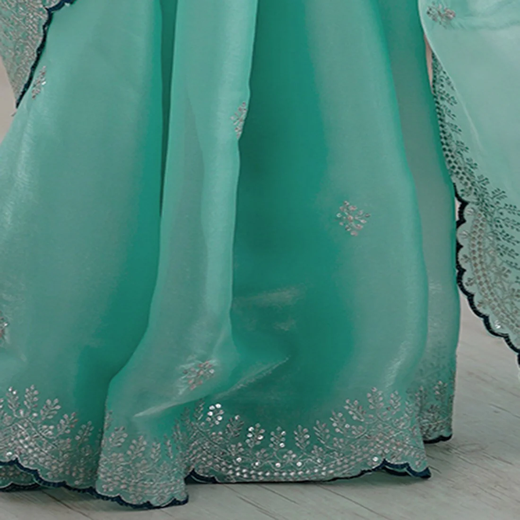 Sky Blue Tissue Silk Embroidery Saree - Image 3