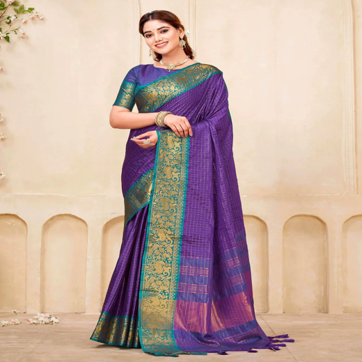 Dark Purple Silk Woven Kanjivaram Saree