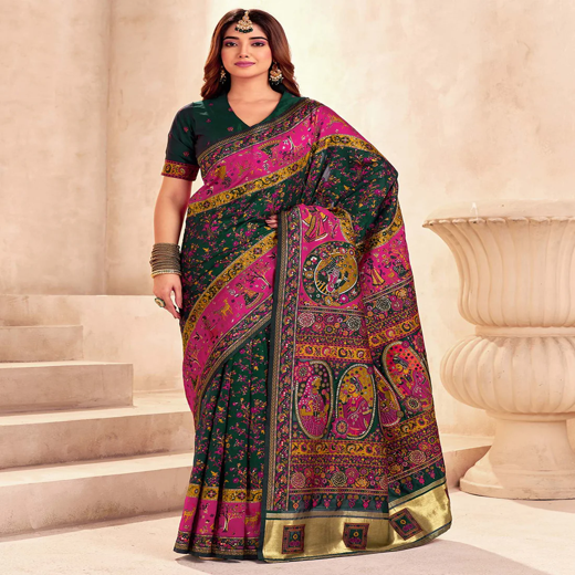 Bottle Green Silk Woven Patola Saree