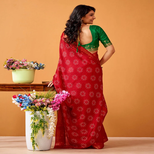 Red Silk Woven Printed Saree - Image 4
