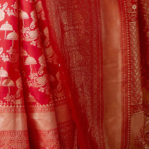 Red Silk Woven Banarasi Saree - Image 3