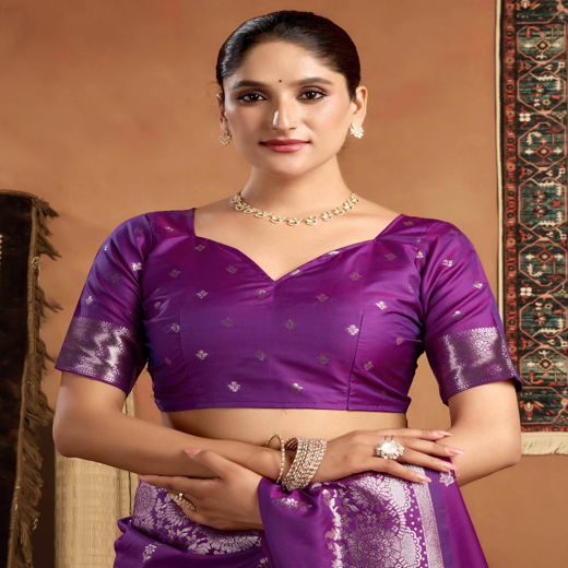 Purple Silk Woven Banarasi Saree - Image 2