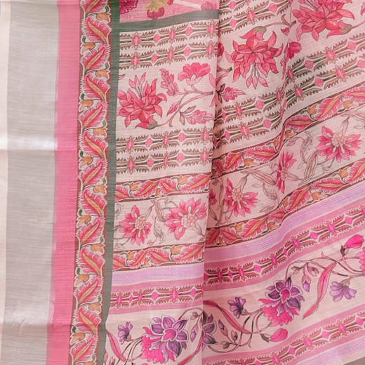 Pink Linen Printed Saree - Image 3