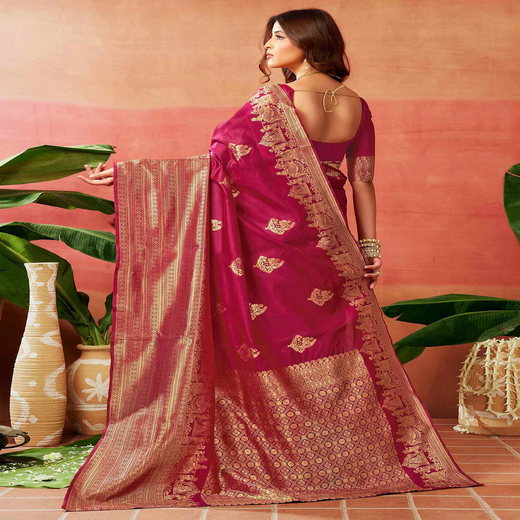 Dark Pink Silk Woven Kanjivaram Saree - Image 4