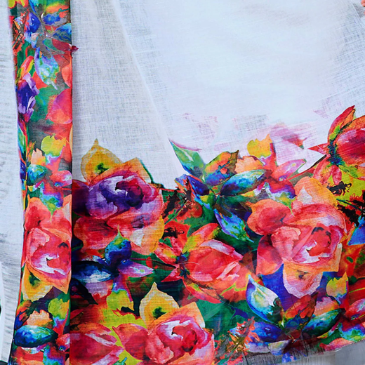 White Cotton Linen Printed Saree - Image 3