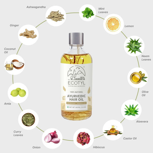 Ecotyl Ayurvedic Hair Oil | Infused with 10+ Herbs | For Hair Fall Control & Hair Growth | 100ml - Image 2