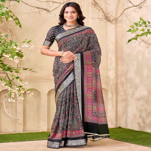 Black Georgette Printed Saree