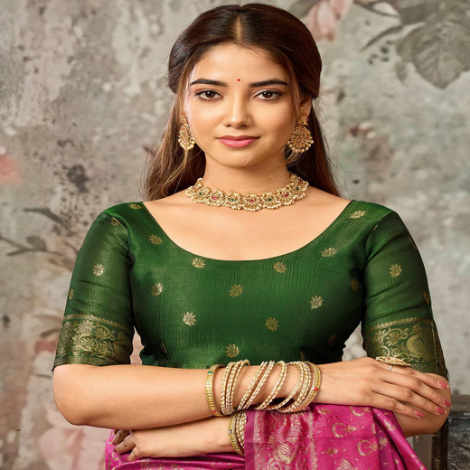 Dark Pink Silk Woven Banarasi Saree - Image 2