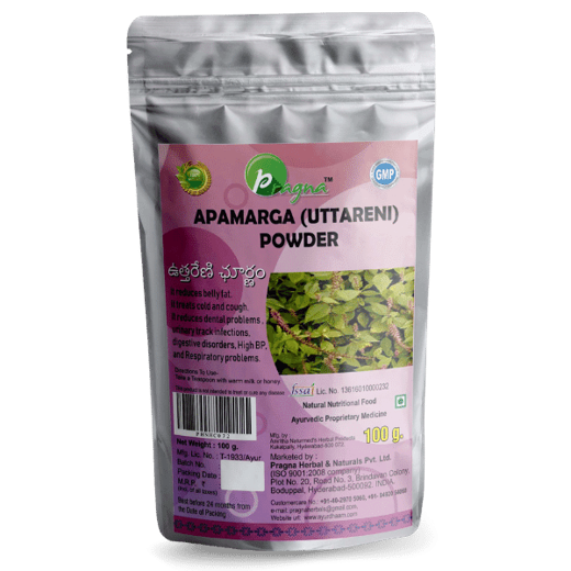 Pragna’s  Apamarga Powder (Uttareni) treats high blood pressure and skin infections, as well as cough and cold and dental difficulties. - Image 3