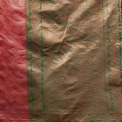 Dark Coral Peach Silk Woven Banarasi Saree - Image 3
