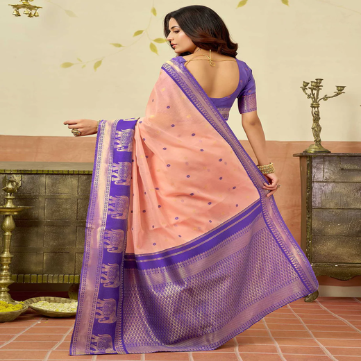Peach Chanderi Woven Saree - Image 4
