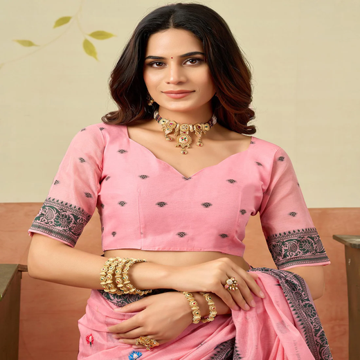 Light Peach Chanderi Woven Saree - Image 2
