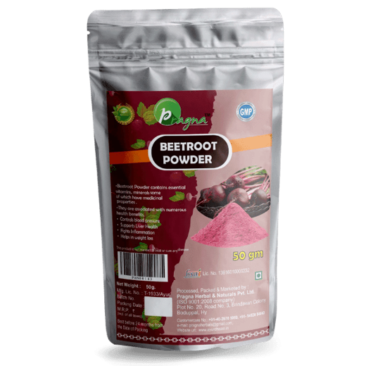 Pragna’s Beetroot Powder is highly nutritious and packed with essential vitamins, minerals, and plant compounds, many of which have medicinal properties. It also contains a high concentration of nitrates, which can help lower your blood pressure levels. This may lead to a reduced risk of heart disease and stroke. Beetroot powder has potent anti-inflammatory properties. - Image 3
