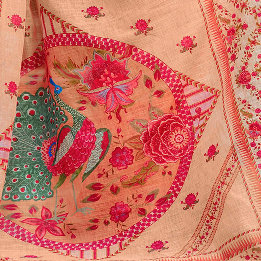 Rust Beige Cotton Linen Printed Saree - Image 3