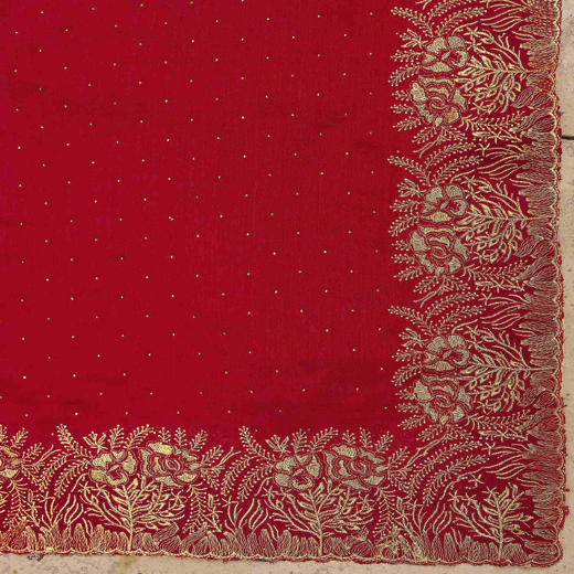 Red Silk Embroidery Embellished Saree - Image 3