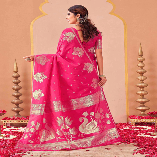 Rani Pink Silk Woven Banarasi Saree - Image 4