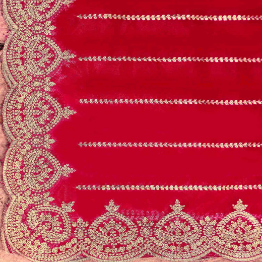 Red Valentine's Sequence Embroidery Saree - Image 3