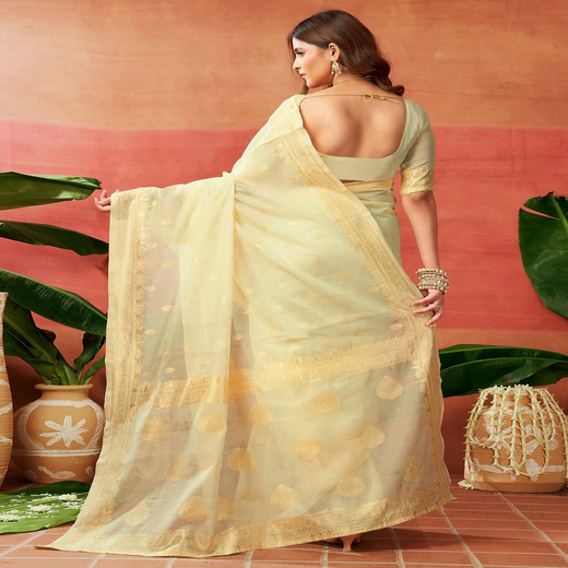 Off White Silk Woven Banarasi Saree - Image 4