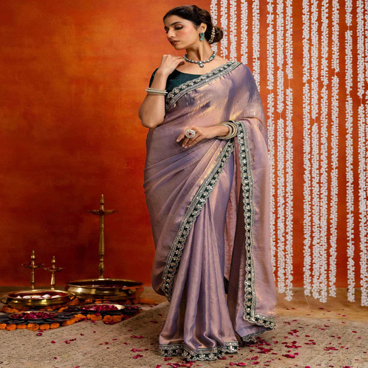 Lavender Crush Tissue Sequence Lace Saree