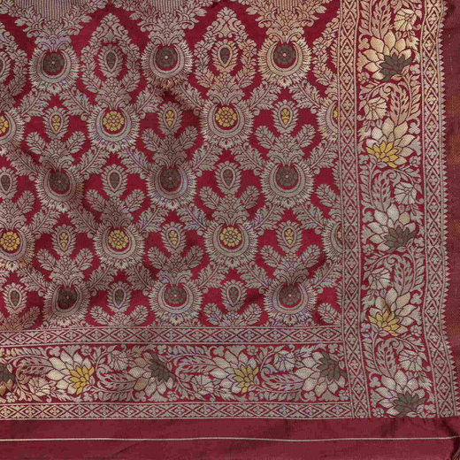 Maroon Silk Woven Banarasi Saree - Image 3